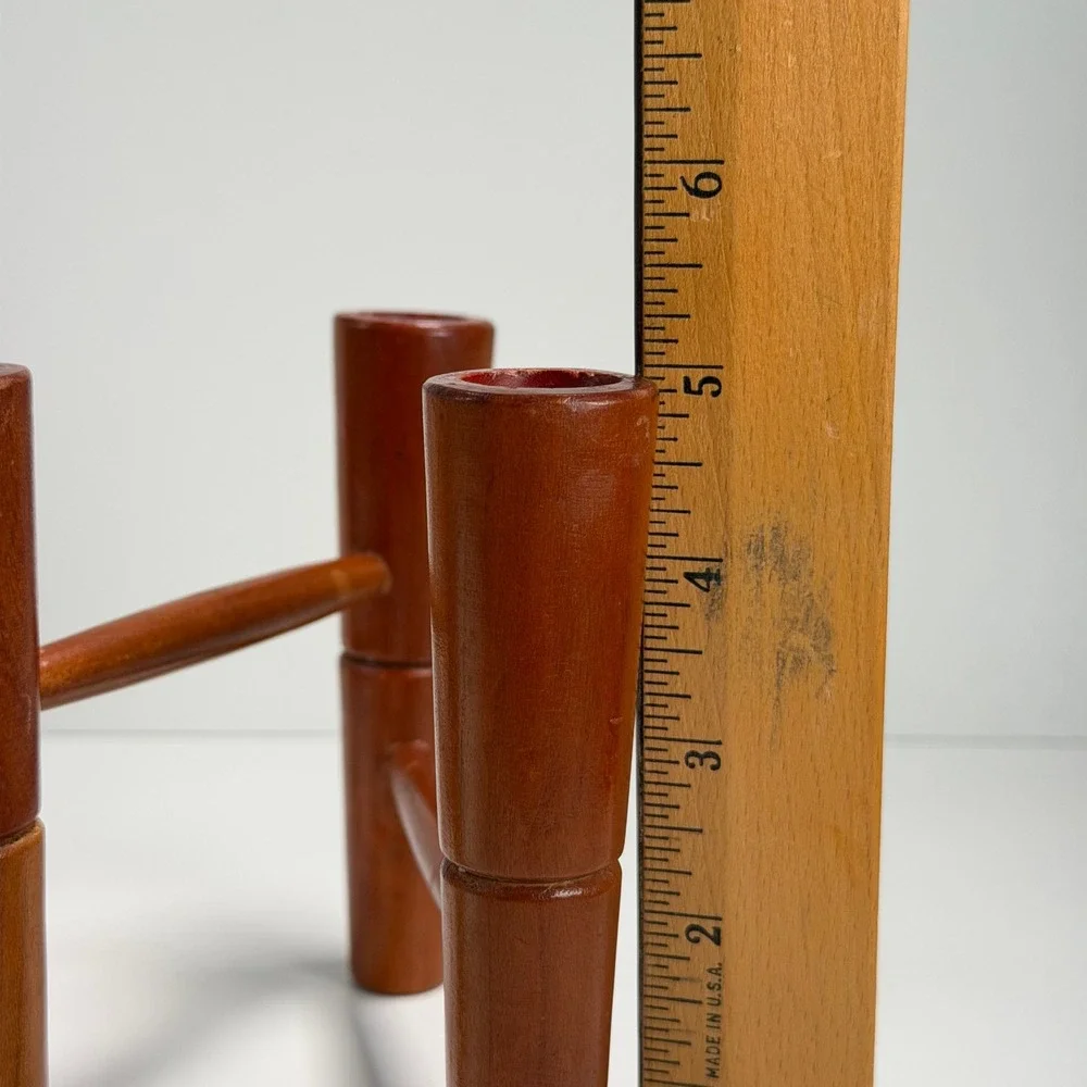 Vintage MCM Expandable Wood Candle‎ Holder Danish Scandinavian 60s Table Decor